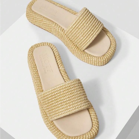 ROUND TOE WEDGE HEEL THICK PLATFORM BRAIDED FABRIC SLIP-ON SANDALS - Picture 2 of 8